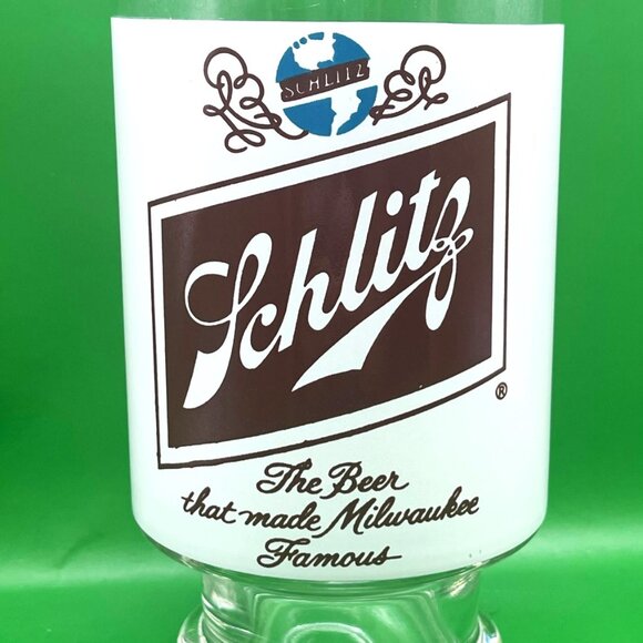 Vintage Schlitz Beer Glass 32oz Footed Tumbler Barware Milwaukee Pedestal Pint - Picture 5 of 9